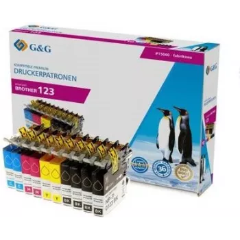 G&G suderinamų rašalo kasečių rinkinys Brother LC-123 – 10 vnt. juoda, žydra, purpurinė, geltona (15060)