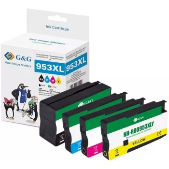 G&G suderinamas rašalo kasečių rinkinys HP 953XL juoda, žydra, purpurinė, geltona (4 vnt.) didelės išeigos