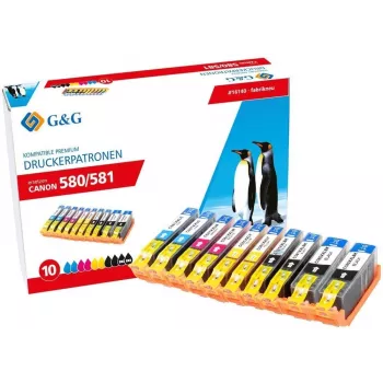 G&G XXL rašalo kasečių rinkinys 10 vnt., skirtas Canon PGI-580/CLI-581