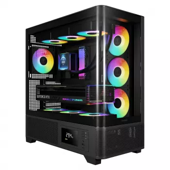 Gamdias Atlas P2 GAMING vidutinio dydžio bokštas ARGB grūdinto stiklo korpusas, juodas, 4x120mm ARGB ventiliatoriai
