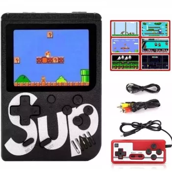 „GameBox R2“ 8 bitų nešiojama retro žaidimų konsolė su 400 žaidimų, 3 colių LCD, 1 valdikliu, TV RCA laidu, juoda