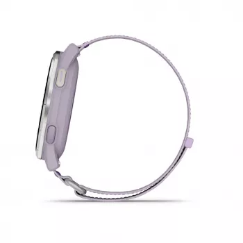 Garmin Approach J1 sidabrinis aliuminio apvadas su alyvine „ComfortFit“ audinio juostele