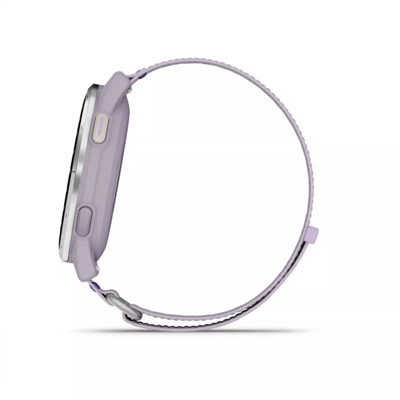 Garmin Approach J1 sidabrinis aliuminio apvadas su alyvine „ComfortFit“ audinio juostele