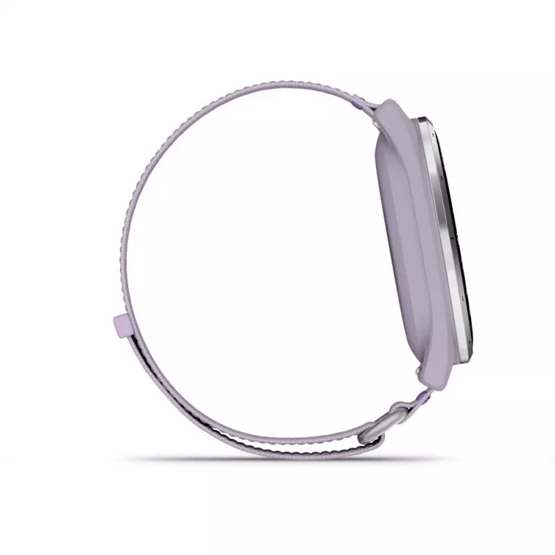 Garmin Approach J1 sidabrinis aliuminio apvadas su alyvine „ComfortFit“ audinio juostele