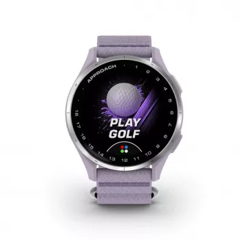 Garmin Approach J1 sidabrinis aliuminio apvadas su alyvine „ComfortFit“ audinio juostele