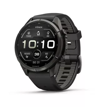 Garmin fēnix 9 Pro – inReach, 43mm, Carbon Gray DLC titano korpusas su juoda/Pebble Grey silikono apyranke