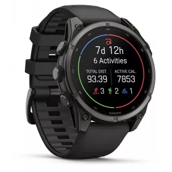Garmin fenix 9 – 47 mm, Carbon Grey DLC titano su juodu silikoniniu dirželiu