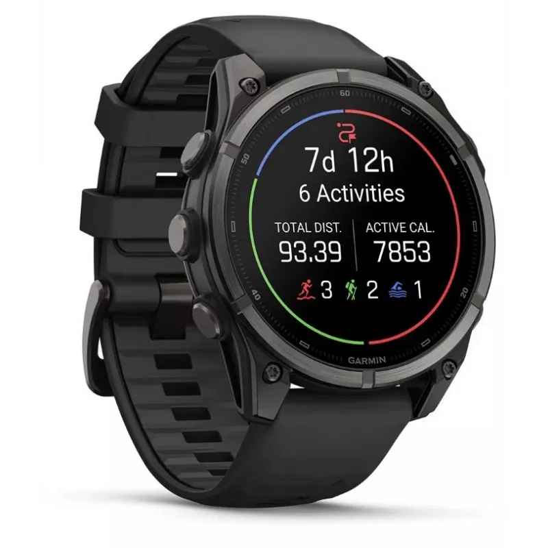 Garmin fenix 9 – 47 mm, Carbon Grey DLC titano su juodu silikoniniu dirželiu
