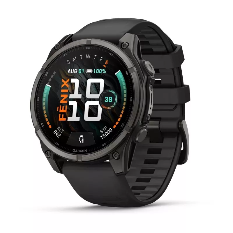 Garmin fenix 9 – 47 mm, Carbon Grey DLC titano su juodu silikoniniu dirželiu