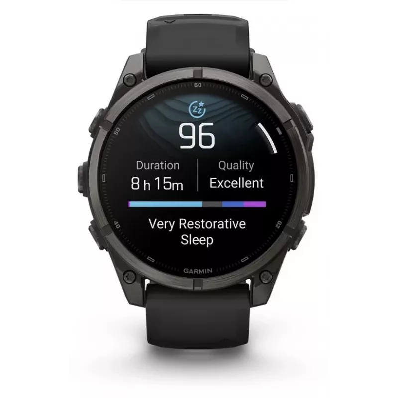 Garmin fenix 9 – 47 mm, Carbon Grey DLC titano su juodu silikoniniu dirželiu