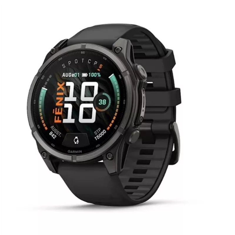 Garmin fenix 9 – 47 mm, Carbon Grey DLC titano su juodu silikoniniu dirželiu
