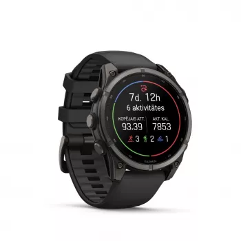 Garmin fenix 9 – 47 mm, Carbon Grey DLC titano su juodu silikoniniu dirželiu