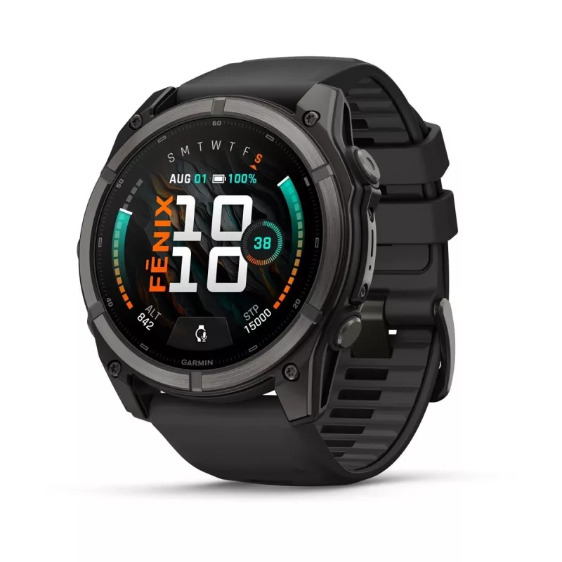 Garmin fenix 9 - 51 mm, anglies pilkos DLC titano su juodu silikono dirželiu 010-04763-11