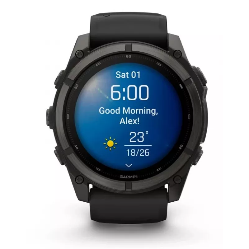 Garmin fenix 9 - 51 mm, anglies pilkos DLC titano su juodu silikono dirželiu 010-04763-11