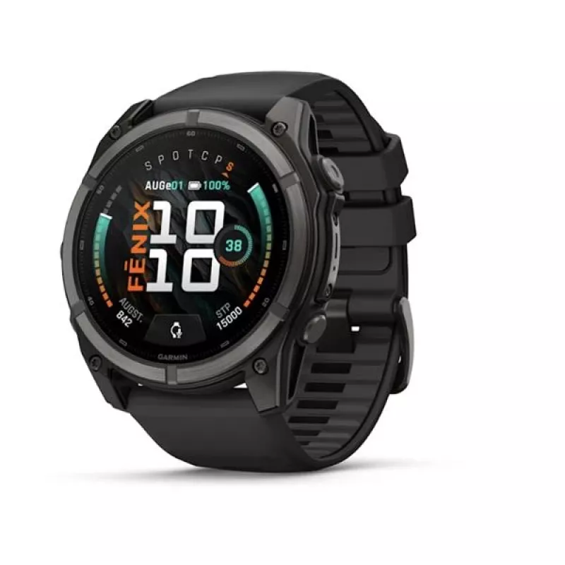 Garmin fenix 9 - 51 mm, anglies pilkos DLC titano su juodu silikono dirželiu 010-04763-11