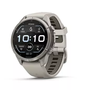 Garmin Fenix 9 Pro – 43mm Titanas su rūko pilkos/tamsaus smiltainio silikono apyranke