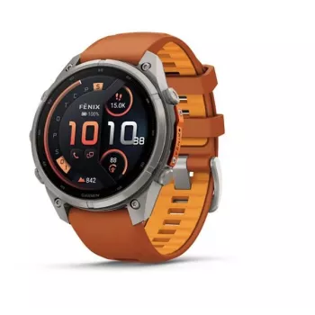 Garmin Fenix 9 Pro – inReach, 47mm titano su rudens oranžinės/ryškiai oranžinės spalvos silikono apyranke