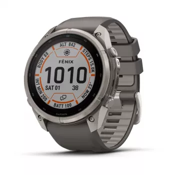 Garmin Fenix 9 Pro – inReach, Solar, 51 mm titanas su Pebble Grey silikono apyranke