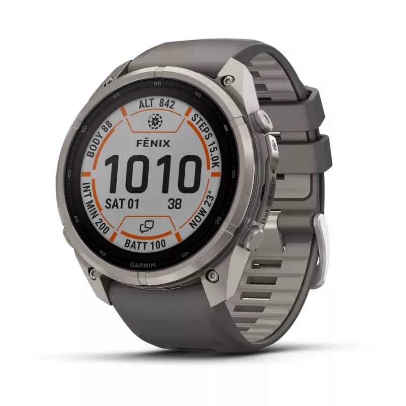 Garmin Fenix 9 Pro – inReach, Solar, 51 mm titanas su Pebble Grey silikono apyranke