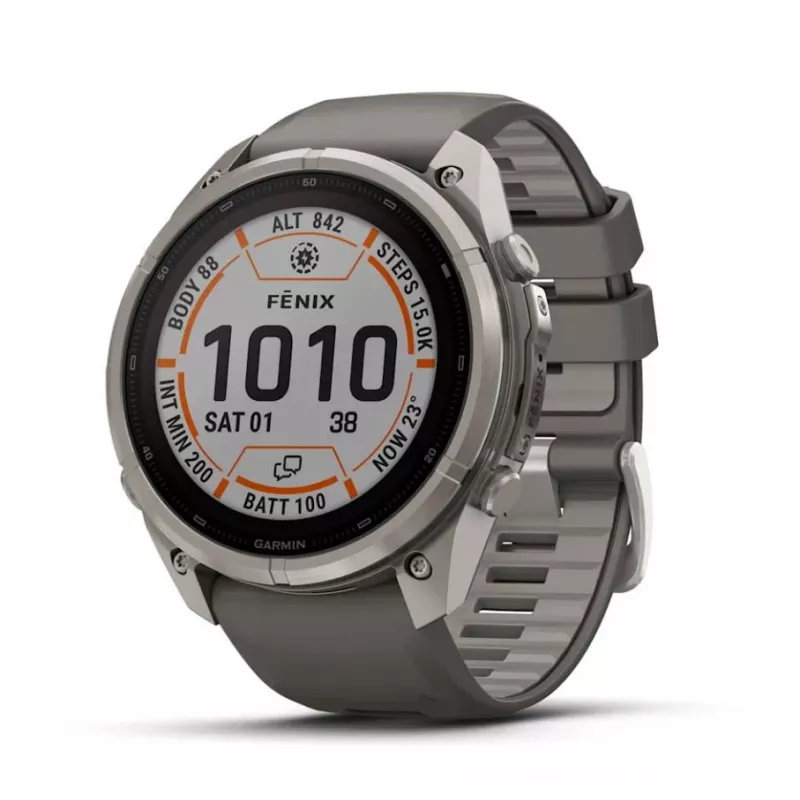 Garmin Fenix 9 Pro – inReach, Solar, 51 mm titanas su Pebble Grey silikono apyranke