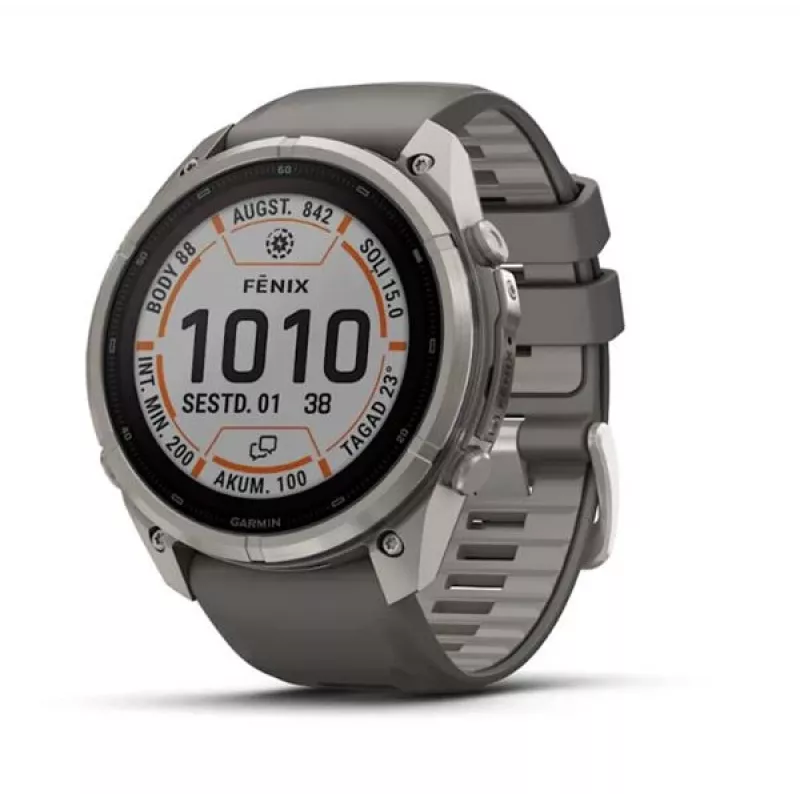 Garmin Fenix 9 Pro – inReach, Solar, 51 mm titanas su Pebble Grey silikono apyranke