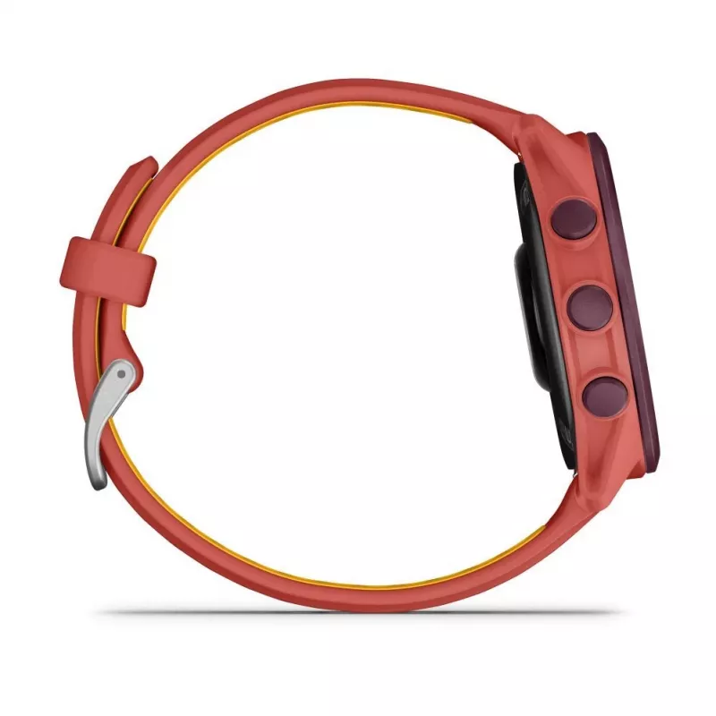 Garmin Forerunner 170 Music GPS bėgimo laikrodis, uogų spalvos korpusas su raudonai rožiniu/mango dirželiu
