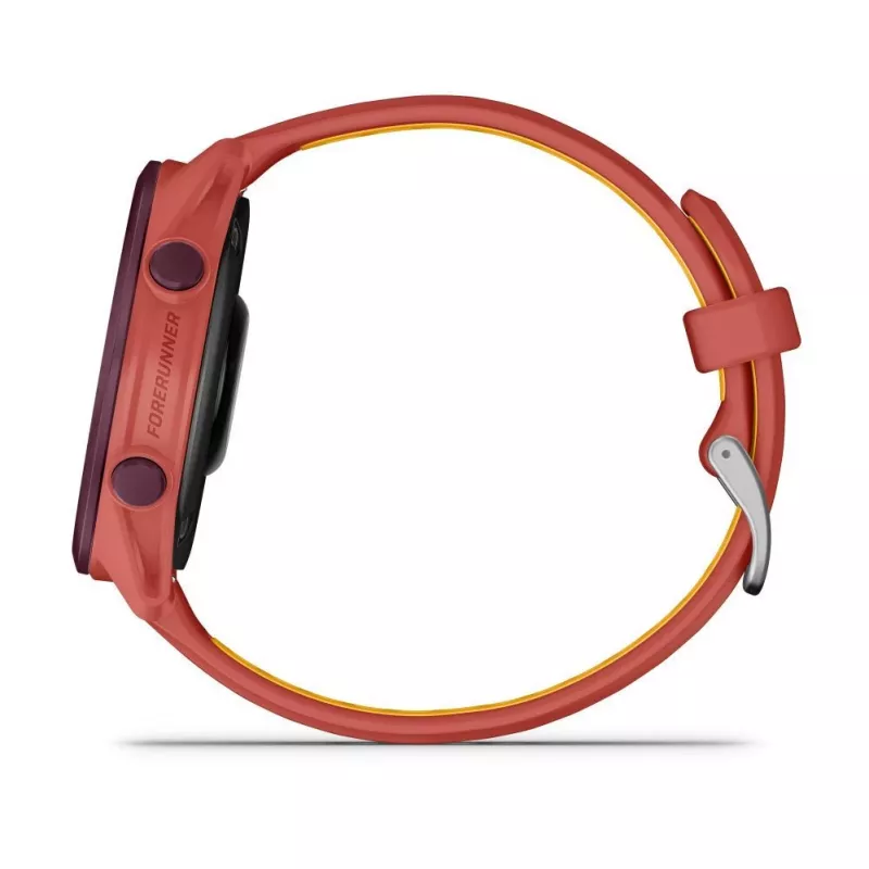 Garmin Forerunner 170 Music GPS bėgimo laikrodis, uogų spalvos korpusas su raudonai rožiniu/mango dirželiu