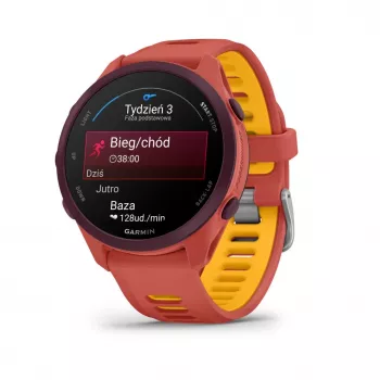 Garmin Forerunner 170 Music GPS bėgimo laikrodis, uogų spalvos korpusas su raudonai rožiniu/mango dirželiu