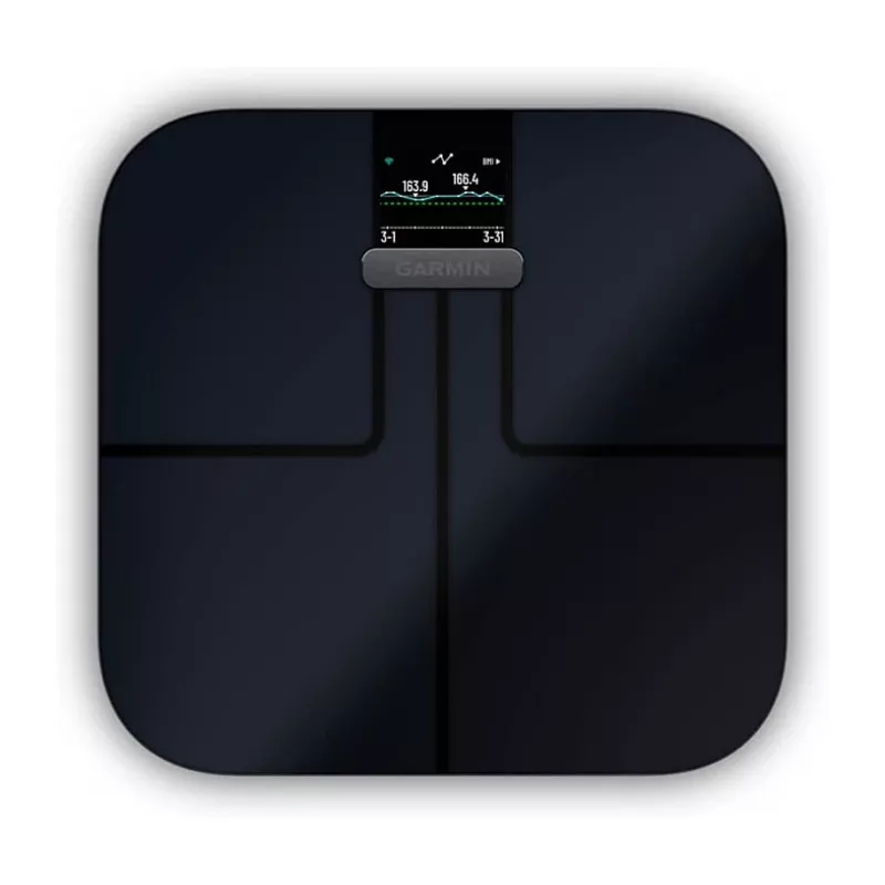 Garmin Index S2 išmaniosios svarstyklės juodos su Wi-Fi, kūno sudėties analize, 16 vartotojų profilių