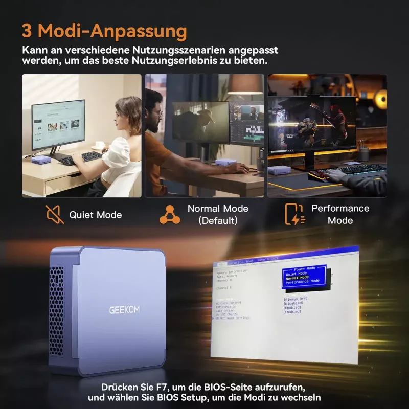 GEEKOM AX8 MAX Mini PC, Intel Core i7-12650H, 16GB DDR5, 512GB SSD, Windows 11 Pro, sidabrinis