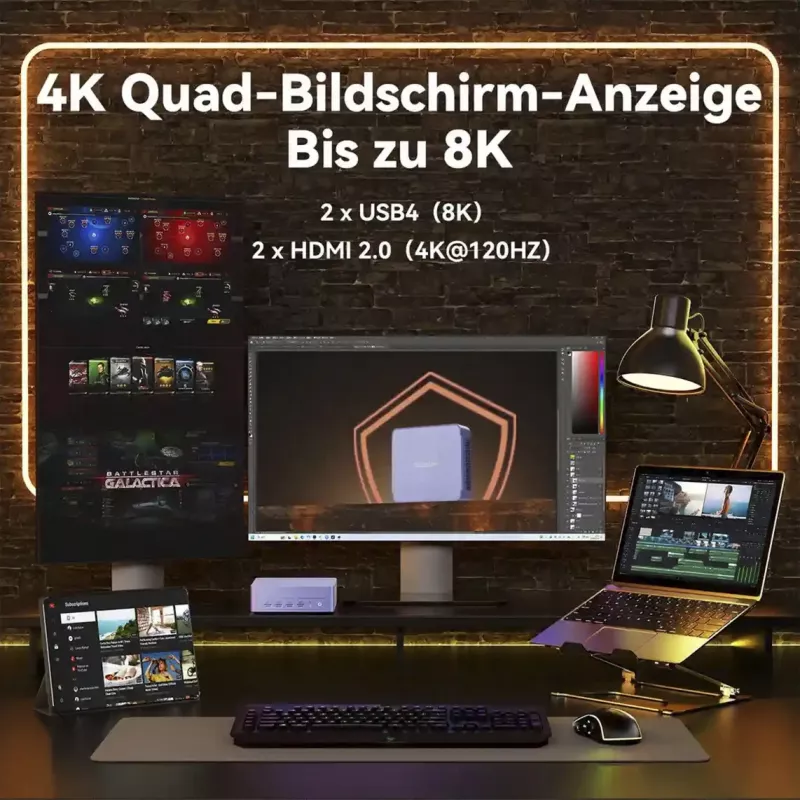 GEEKOM AX8 MAX Mini PC, Intel Core i7-12650H, 16GB DDR5, 512GB SSD, Windows 11 Pro, sidabrinis