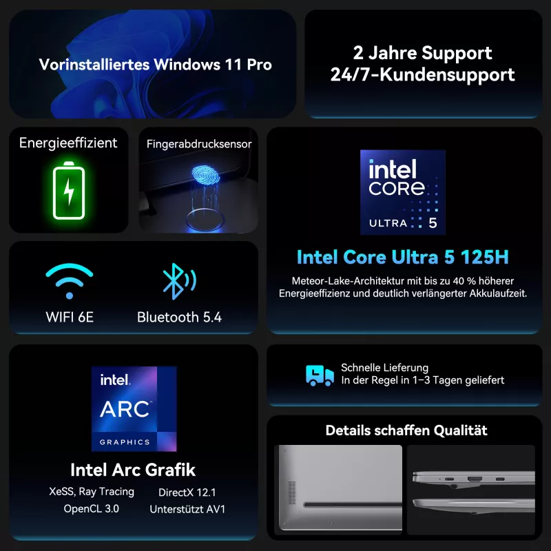 GEEKOM GEEKBOOK X16 PRO (sidabrinė, Intel Core Ultra 5 125H, Intel Arc Graphics, 32 GB LPDDR5, 1 TB SSD, Windows 11 Pro)