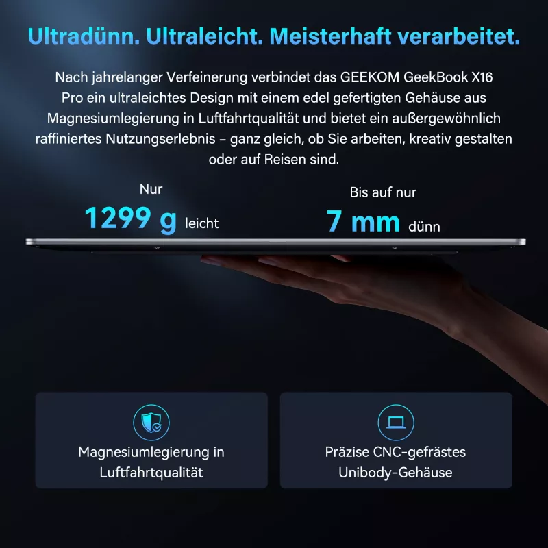 GEEKOM GEEKBOOK X16 PRO (sidabrinė, Intel Core Ultra 5 125H, Intel Arc Graphics, 32 GB LPDDR5, 1 TB SSD, Windows 11 Pro)