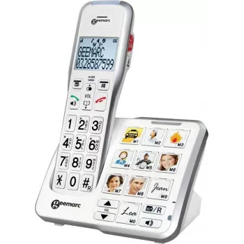 Geemarc AmpliDECT 595 Photo belaidis senjorų telefonas su atsakikliu, nuotraukų klavišais, apšviestu ekranu, baltas