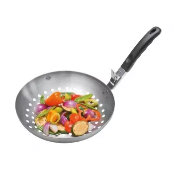 GEFU 89250 Wok keptuvė 30 cm nerūdijančio plieno su nepridegančia danga, tinkama indukcijai, atspari orkaitei iki 200°C, su lašėjimą apsaugančiu kraštu