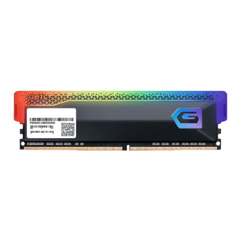 GEIL 16GB DDR4 3600MHz UDIMM RGB atminties modulis, CL18, PC4-28800, Orion RGB serija, juodas šilumos sklaidytuvas