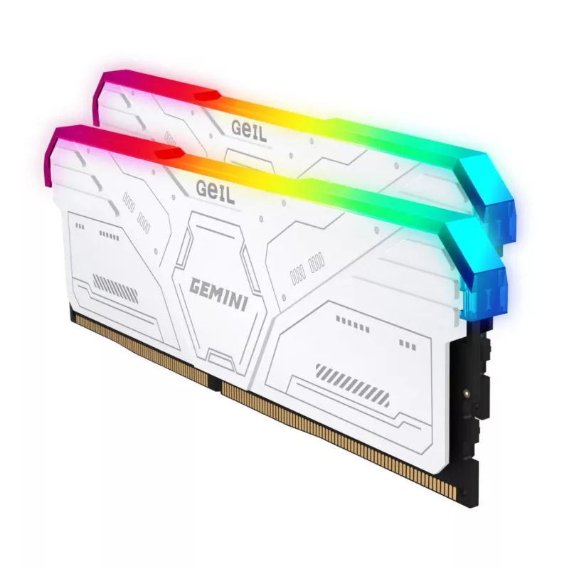 Geil Gemini RGB 64GB rinkinys (2x32GB) 6000MHz DDR5 stalinio kompiuterio žaidimų atmintis - balta