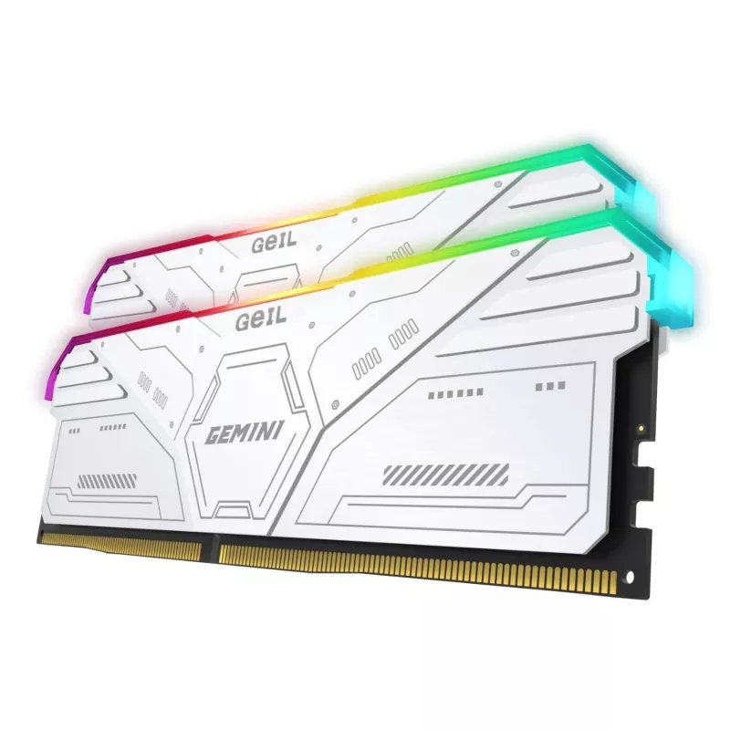 Geil Gemini RGB 64GB rinkinys (2x32GB) 6000MHz DDR5 stalinio kompiuterio žaidimų atmintis - balta