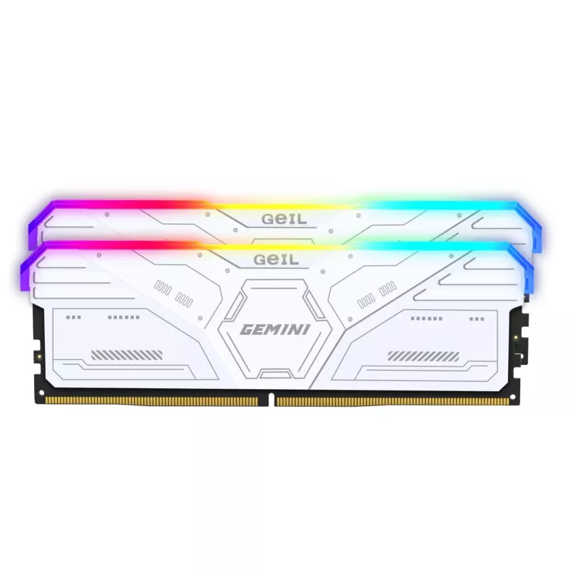 Geil Gemini RGB 64GB rinkinys (2x32GB) 6000MHz DDR5 stalinio kompiuterio žaidimų atmintis - balta