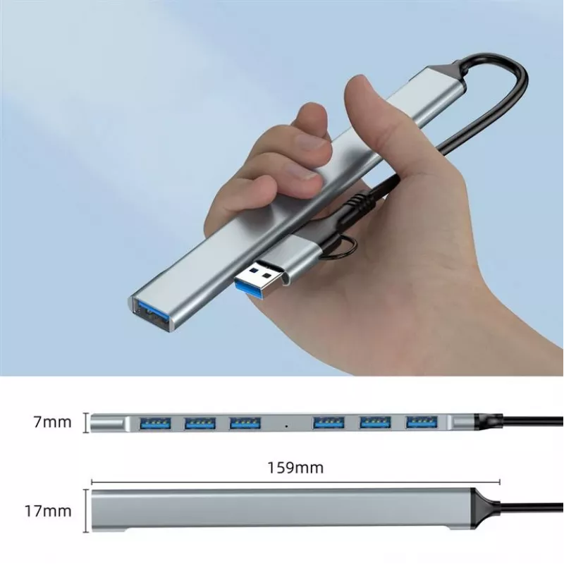 Gembird 7 prievadų USB 3.2 Gen 2 šakotuvas - 6x USB-A 2.0 + 1x USB-A 3.2, sidabrinis