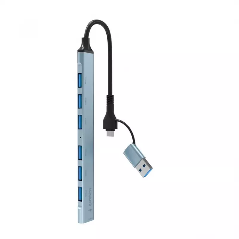 Gembird 7 prievadų USB 3.2 Gen 2 šakotuvas - 6x USB-A 2.0 + 1x USB-A 3.2, sidabrinis