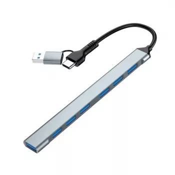 Gembird 7 prievadų USB 3.2 Gen 2 šakotuvas - 6x USB-A 2.0 + 1x USB-A 3.2, sidabrinis