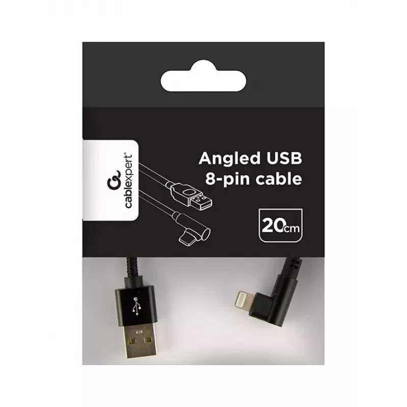 GEMBIRD kampuotas pintas USB-A į 8 kontaktų Lightning kabelis 0,2 m juodas