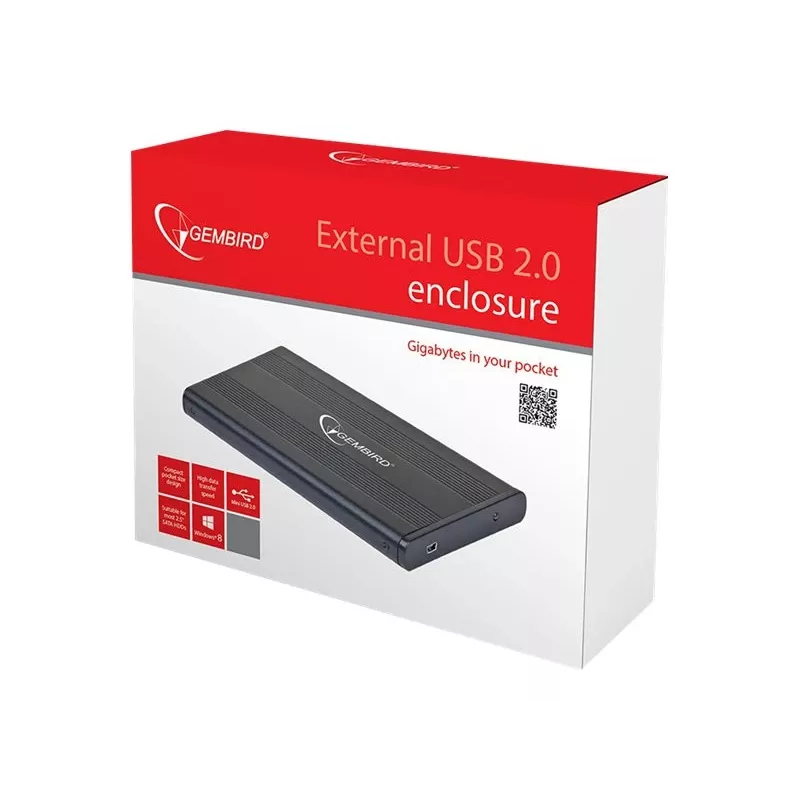 Gembird EE2-U2S-5 Išorinis USB 2.0 korpusas 2,5 inch SATA HDD/SSD, aliuminis, juodas