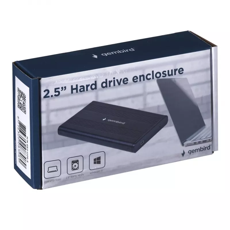 Gembird EE2-U2S-5 Išorinis USB 2.0 korpusas 2,5 inch SATA HDD/SSD, aliuminis, juodas