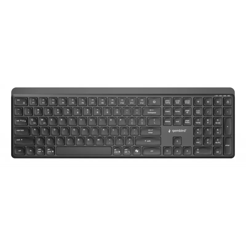 Gembird KB-WPS-03 dviejų režimų profesionalus plonas belaidis klaviatūra, 2.4G + Bluetooth, US išdėstymas, juoda