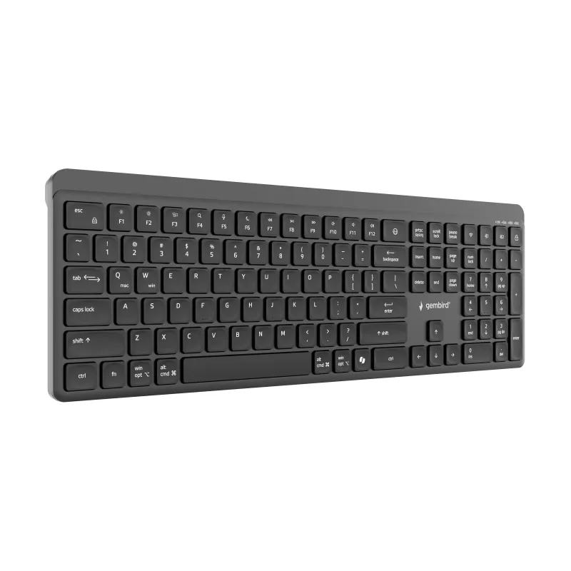 Gembird KB-WPS-03 dviejų režimų profesionalus plonas belaidis klaviatūra, 2.4G + Bluetooth, US išdėstymas, juoda
