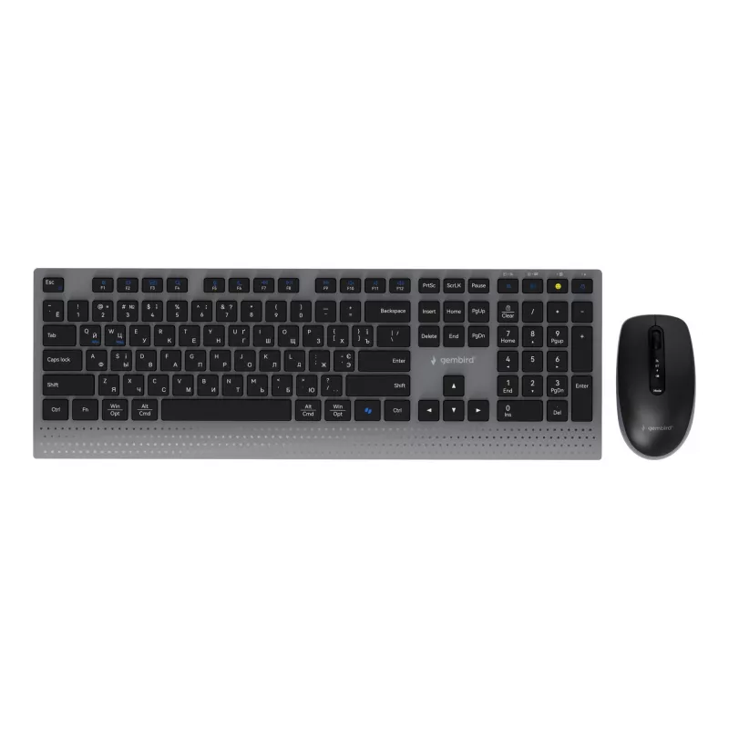 Gembird KBS-WPS-02-CYRL Dual-Mode Wireless Keyboard and Mouse Set, 2.4G + Bluetooth, Russian Cyrillic Layout, Black