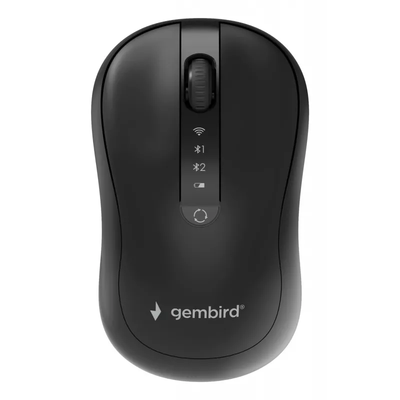 Gembird MUSW2-4B-01 Dviejų režimų belaidė pelė (2.4 GHz + Bluetooth 5.0) su 1600 DPI optiniu jutikliu, 4 mygtukai, universali, juoda