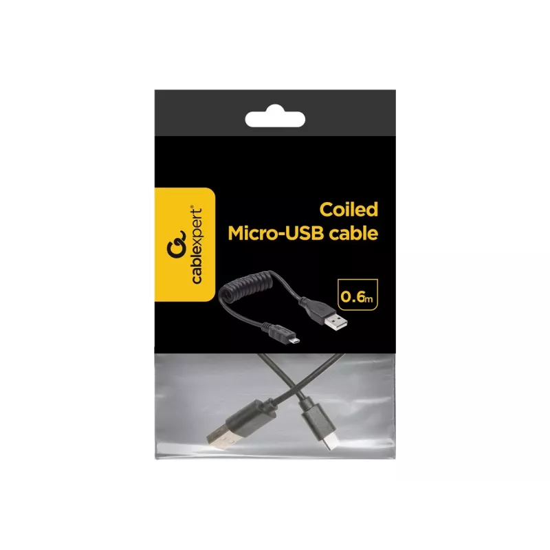 Gembird USB 2.0 laidas USB-A į Micro-USB-B 0,6m juodas spiralinis